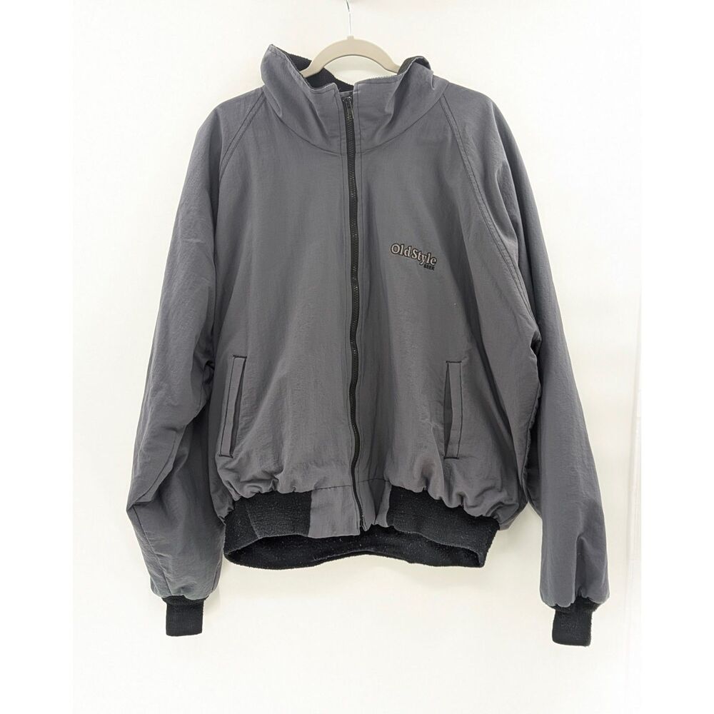 Vintage Girard Old Style Beer Gray Logo Nylon Windbreaker Grunge Jacket Size 2XL